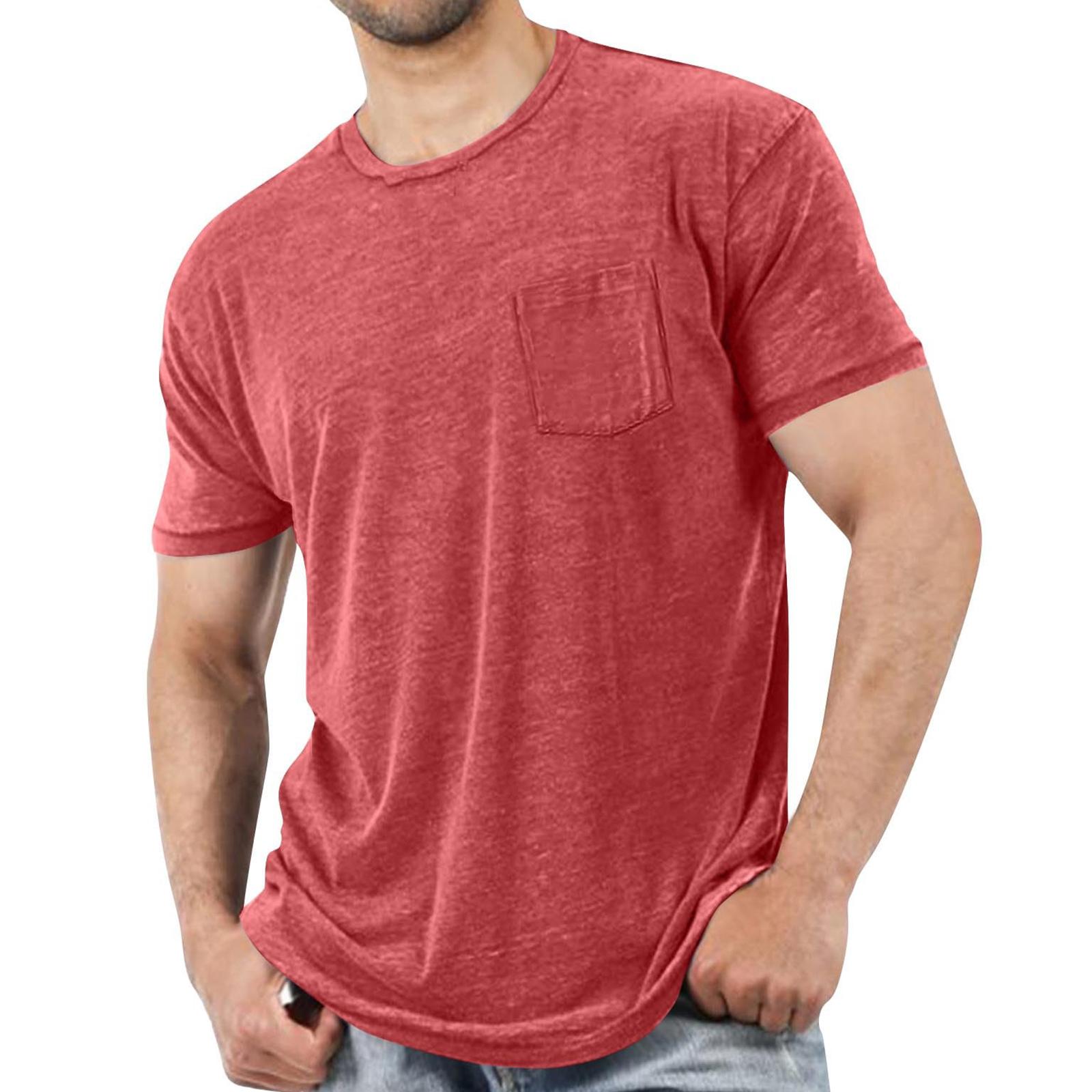 Мужская повседневная футболка с круглым вырезом карманом и короткими рукавами XL арбуз красный 1440₽