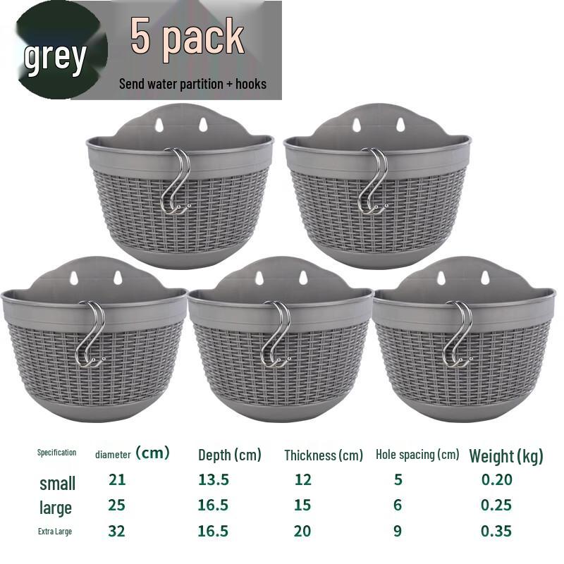 

Полукруглые настенные кашпо из имитации ротанга - Серый, 5 шт.