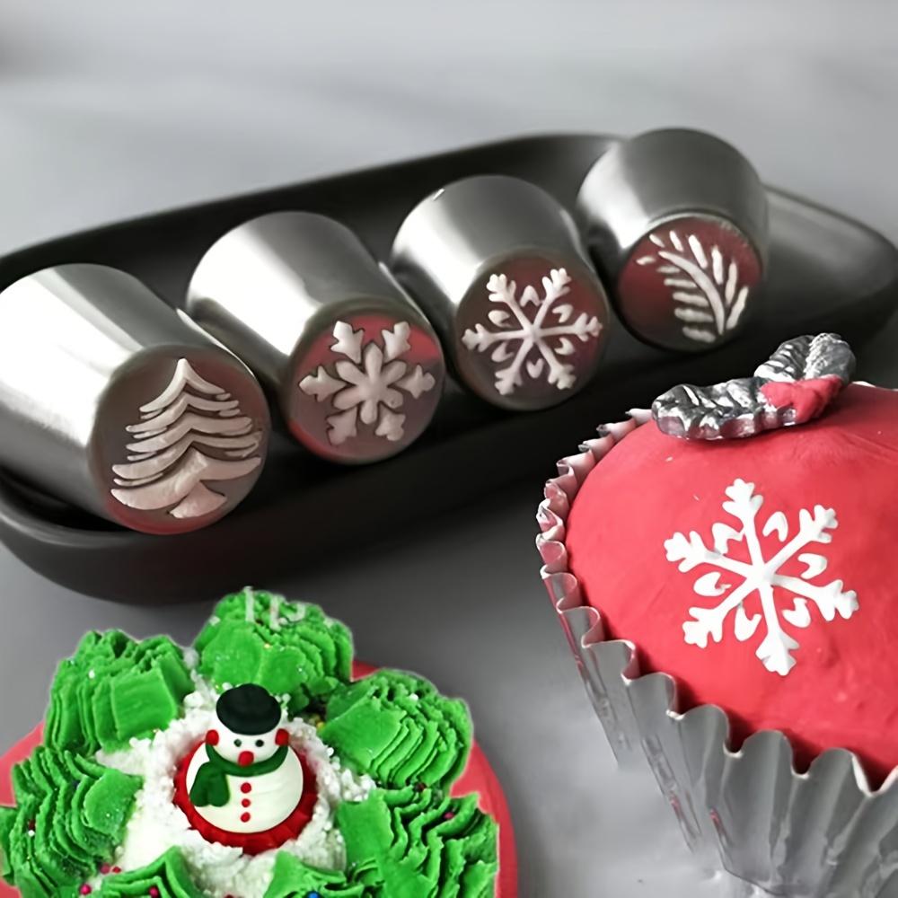 1 set of Russian decorating nozzles snowflake Christmas tree holly leaf squeezing nozzle cupcake dessert baking decoration decorating nozzle