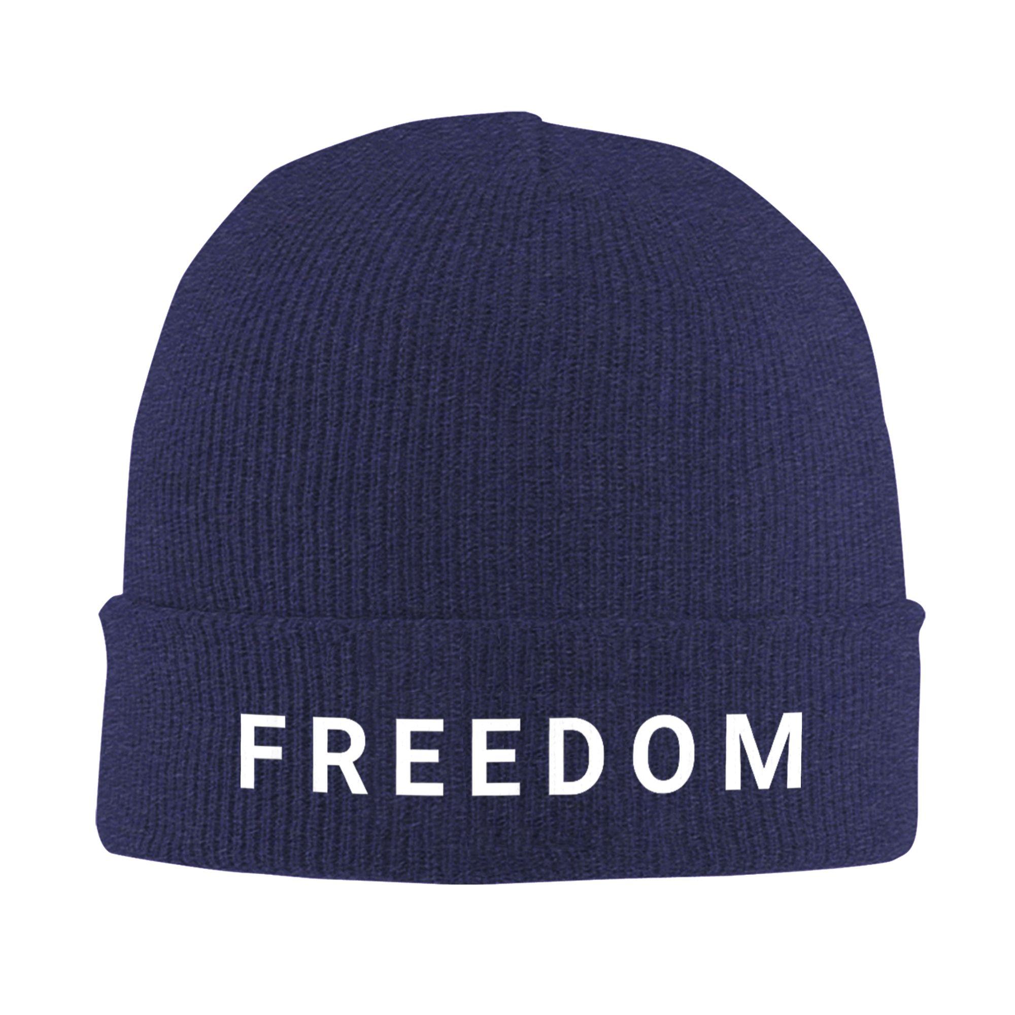 

American Patriotic Minimal Design Freedom Bonnet Hats Beanie Hats Autumn Winter Printed Knitted Hat Unisex Thermal Elastic Cap One Size
