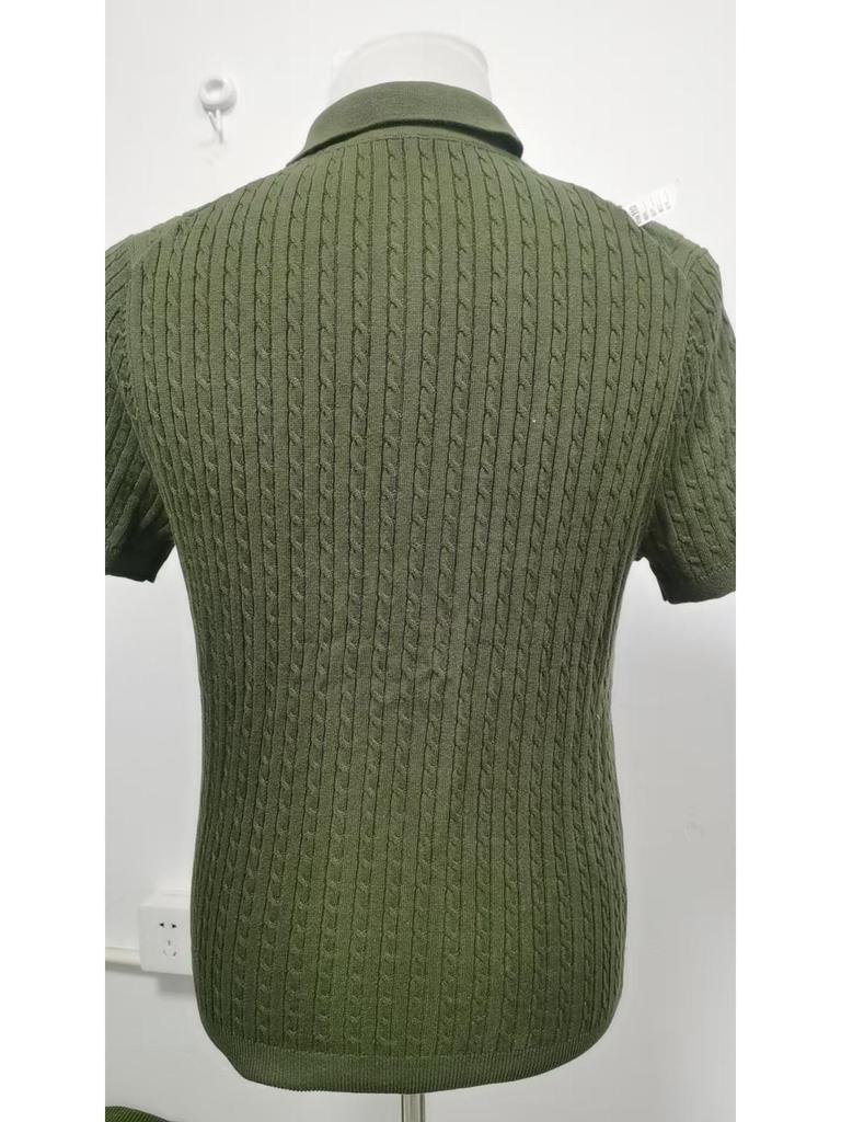 Polo z bavlny s copánkovým vzorem a krátkým rukávem, slim střih - hongkongský styl