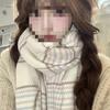 Milky Beige Plaid Thickened Scarf: Korean Style for Winter 2025