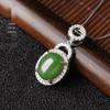 Vintage 925 Silver Hetian Jasper Cabochon Pendant Necklace with Certified Natural Green Jade
