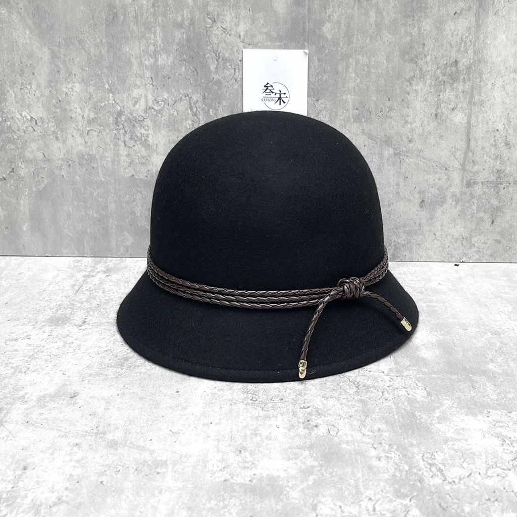 White Moonlight Wearing Australian Hair Top Hat Women'S French Hepburn Style Showing Face Small Wool Bucket Hat