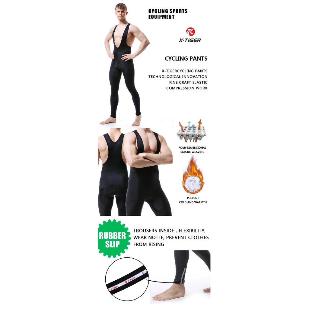 X-TIGER Cycling Bib Trousers Winter Thermal Mountain Bike Pants Bicycle Tights Coolmax 5D Gel Pad Keep Warm Bib Pants
