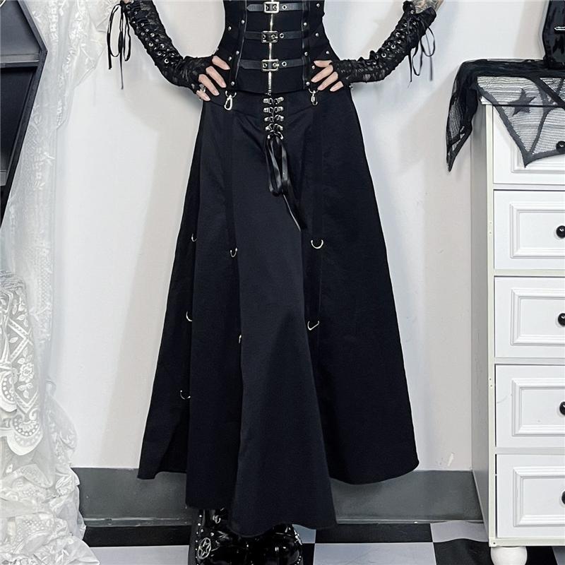 Goth Streetwear Gothic Skirt Women Harajuku Emo Alternative Grunge High Waist Bandage A-line Skirts Y2k E-girl Indie Clothes
