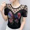 Lato Nowa Koszulka w Kropki Koronkowa Damska Błyszczący Motyl Gorące Diamenty Bling Designerskie Topy Eleganckie Wyszczuplające Damskie T-shirty