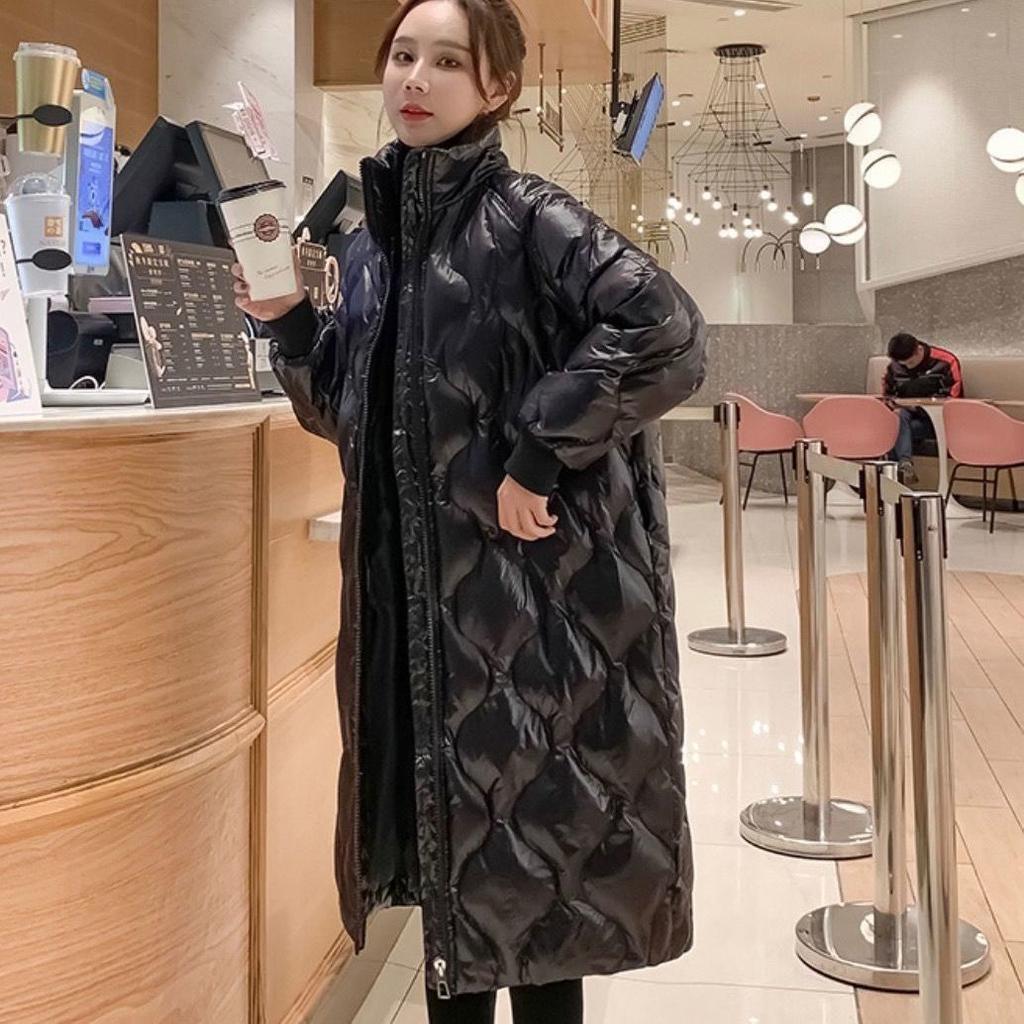 Women’s Midi Glossy Windproof Winter Jacket With Raglan Sleeves
