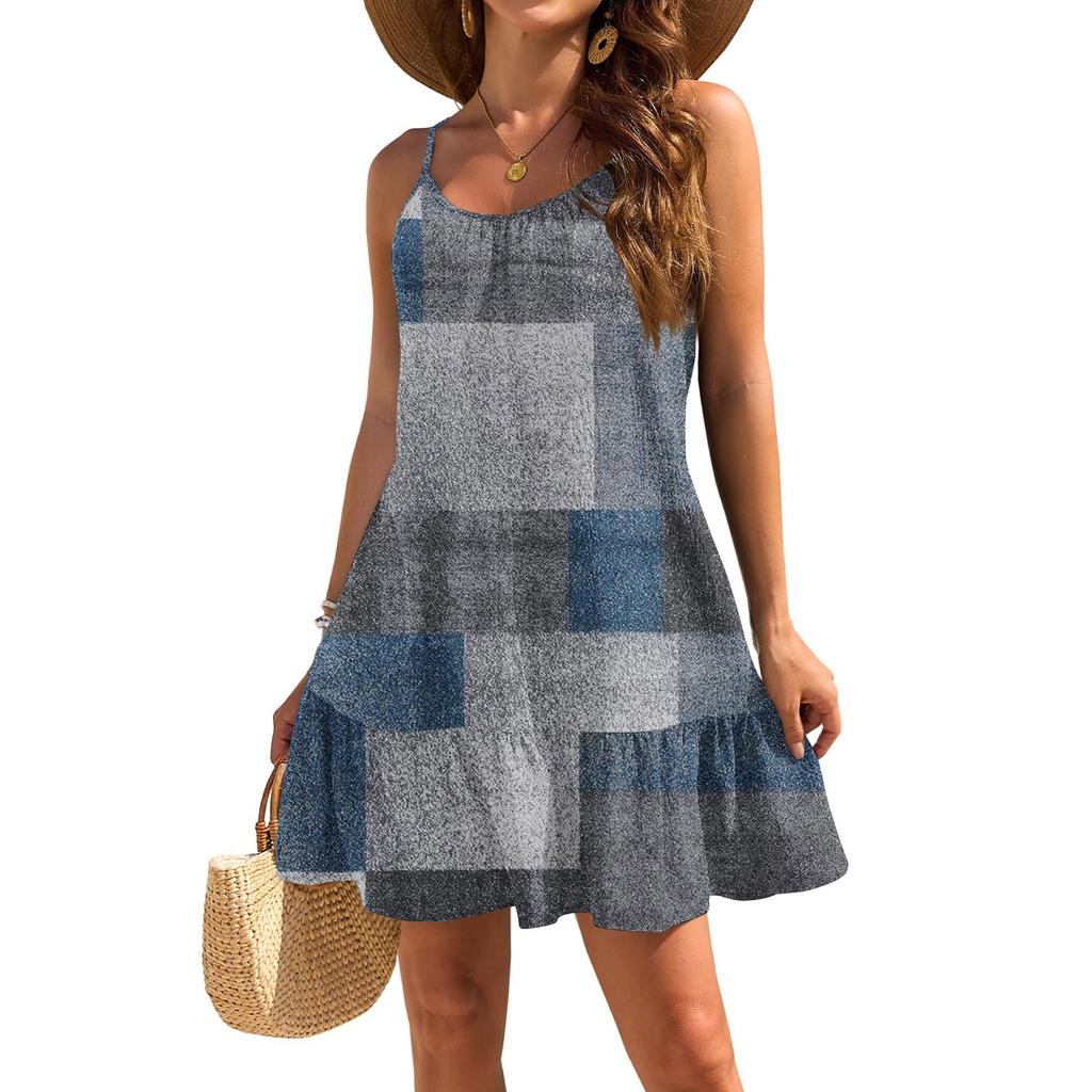Women's Dresses Sleeveless Loose Casual Geometric Print Hem Pleated Beach Dresses