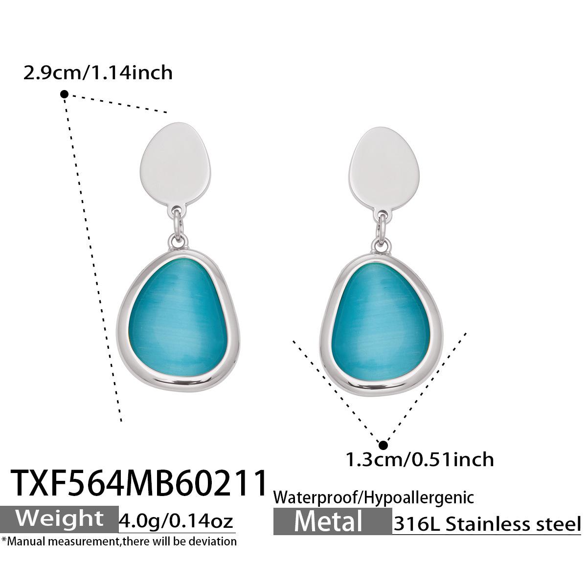 

European Light Luxury Cat s Eye Jewelry Set: Water Drop Earrings, Necklace & Bracelet with Stainless Steel Chain