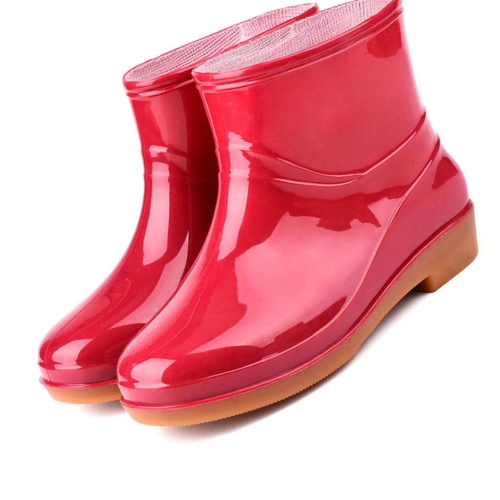 Womens Rain Boots Fashion Antiskid Short Rain Boot Round Head Radian PVC Plastic Rain Boots