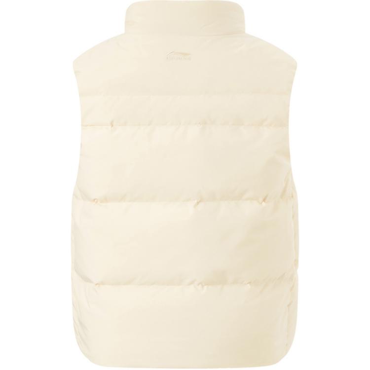 Li Ning Sports Lifestyle Series Solid Color Zipper Stand Collar Loose Sleeveless Vest Women Vests Swan-White AMRT040-2