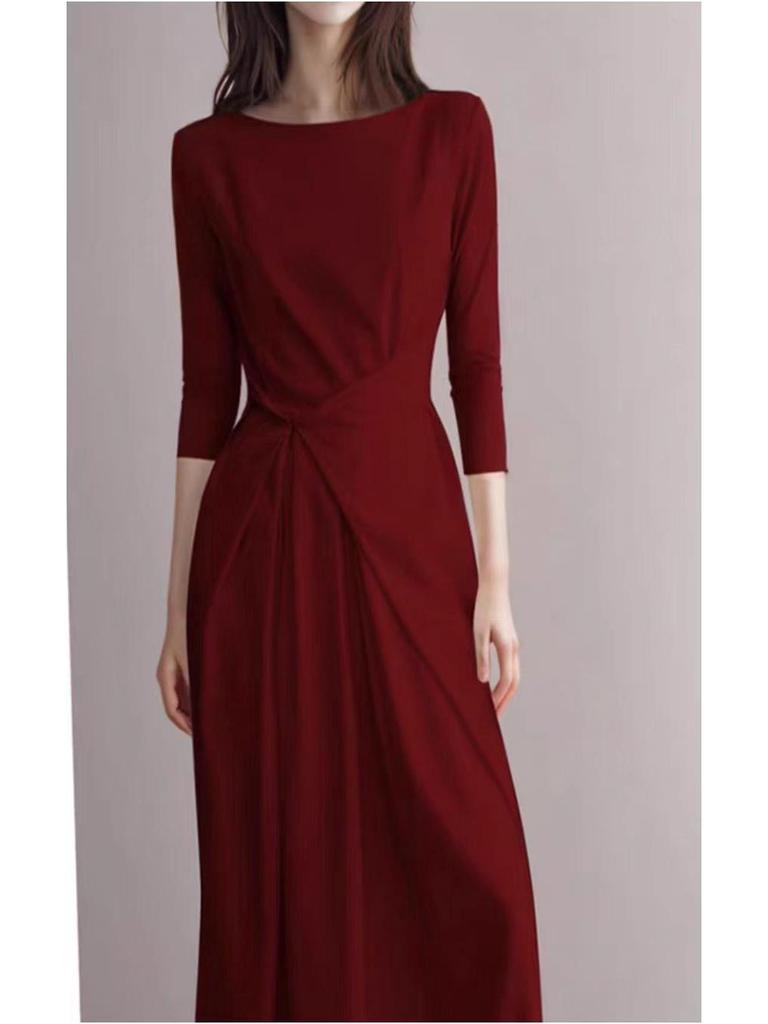 Elegant French Women's Long-Sleeve Dress: Fashionable High-End Spring/Autumn Skirt for Weddings