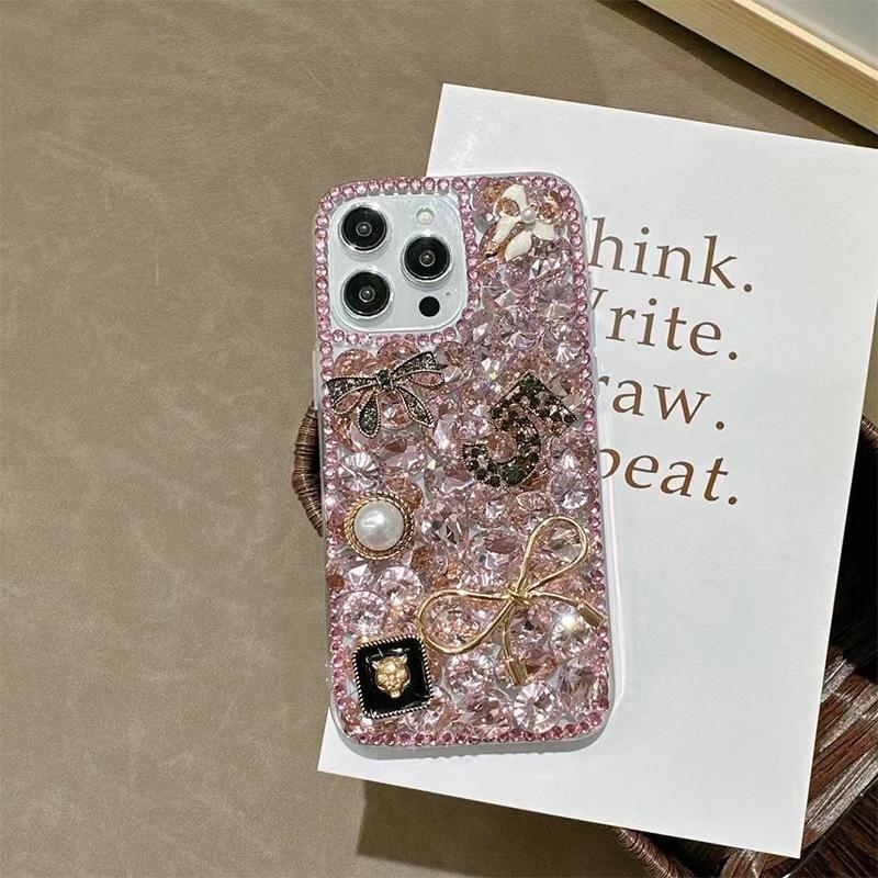 For IPhone17Promax Mobile Phone Case for Apple 14 Rhinestone Bow 15 Luxury Full Diamond Pearl Tiger Head for Women