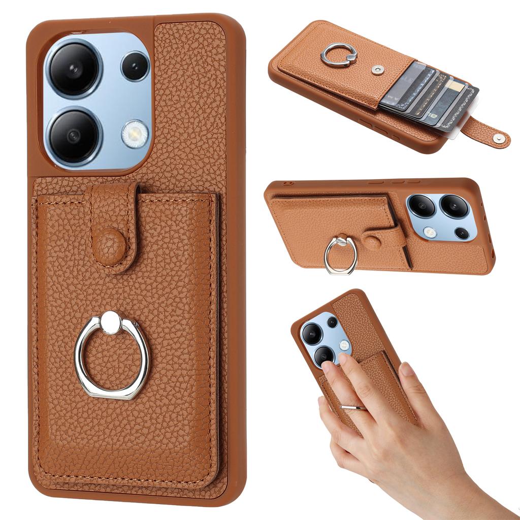 For Xiaomi Redmi Note 13 4G Case Drawing Type Card Slots Litchi Texture Leather Back Cover with Ring Kickstand