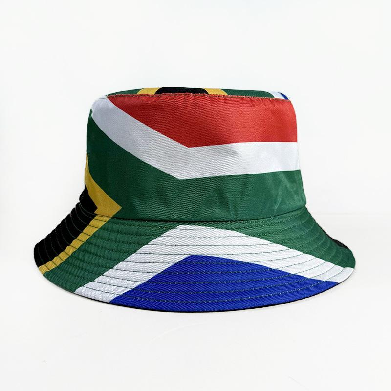 South African Flag Bucket Hat Double-sided Wear Men's and Women's Outdoor Sunscreen Sunshade Basin Hat Hot Selling Fan Support Hat