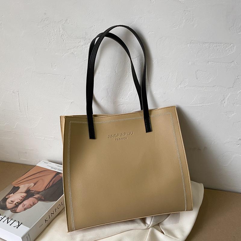 Women Solid Color Magnetic Buckle Square Tote Bag Leisure Large Capacity Handbag PU Shoulder Bags