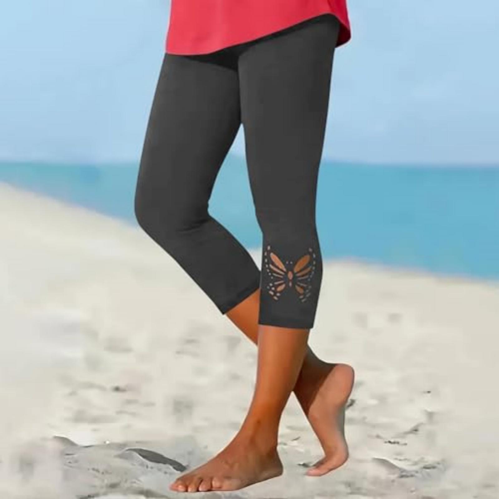 

Женские Повседневные -Цветные Бабочки Ажурные Выжженные Укороченные Брюки Базовые Йога Брюки M