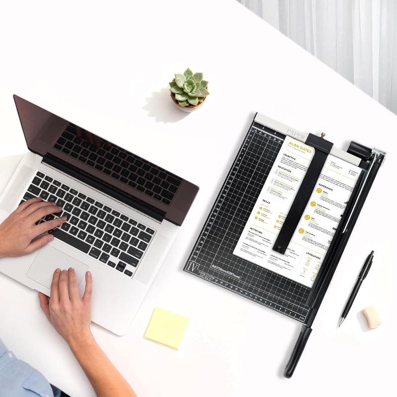 12Heavy-duty metal base paper cutter with portable file storage bag, sharp blades for neat and straight cuts, suitable for cardboard, photos, and