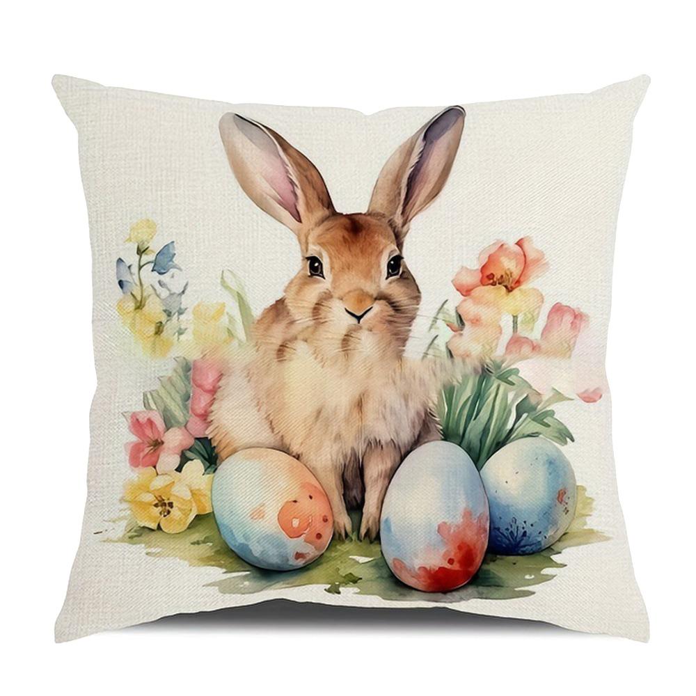 New Cute Easter Bunny Sofa Pillowcase with Zipper Polyester Cushion Cover Print Pattern Soft Pillow Cases Home Party Decor