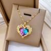 Luxury Colorful Zircon Love Heart with Angel Wings Necklaces for Women Stainless Steel Chain Necklace Jewelry Accessories Gifts