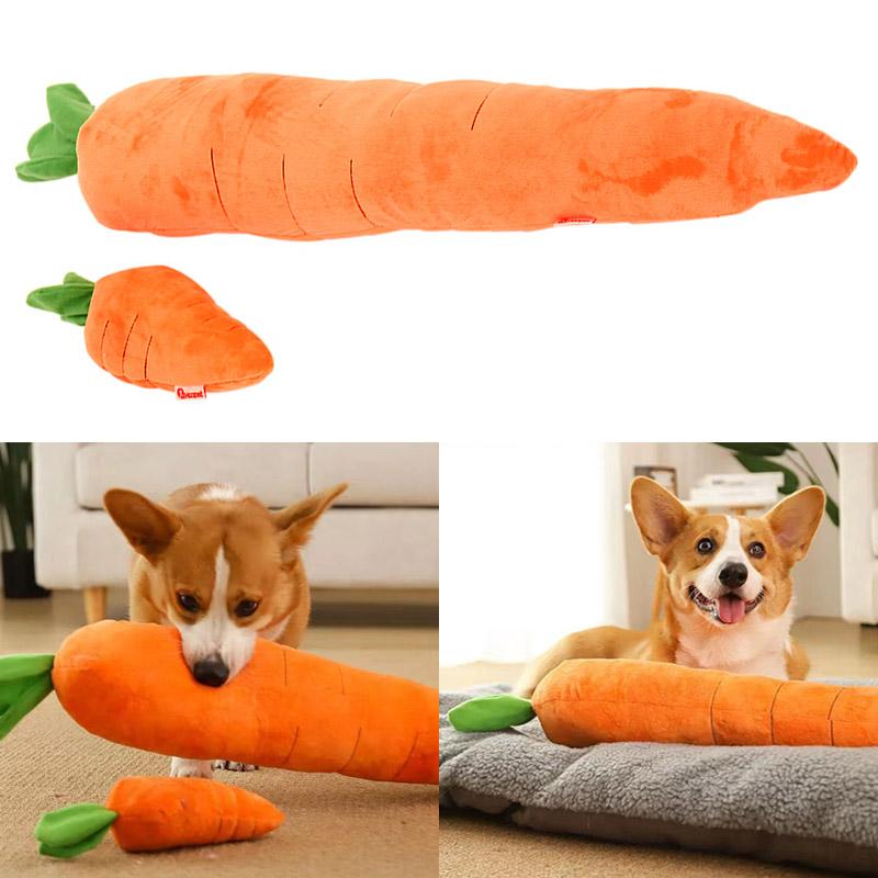 Pet Dog Toy Carrot Plush Toy Vegetable Chew Toy Pet Sound Playing Toy Accessories Dog Toy for Small Medium Large Dogs Universal