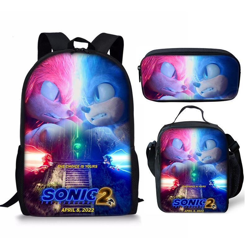 Backpack Sonic Elementary School Bag Lunch Bag Pencil Case Three-Piece Set