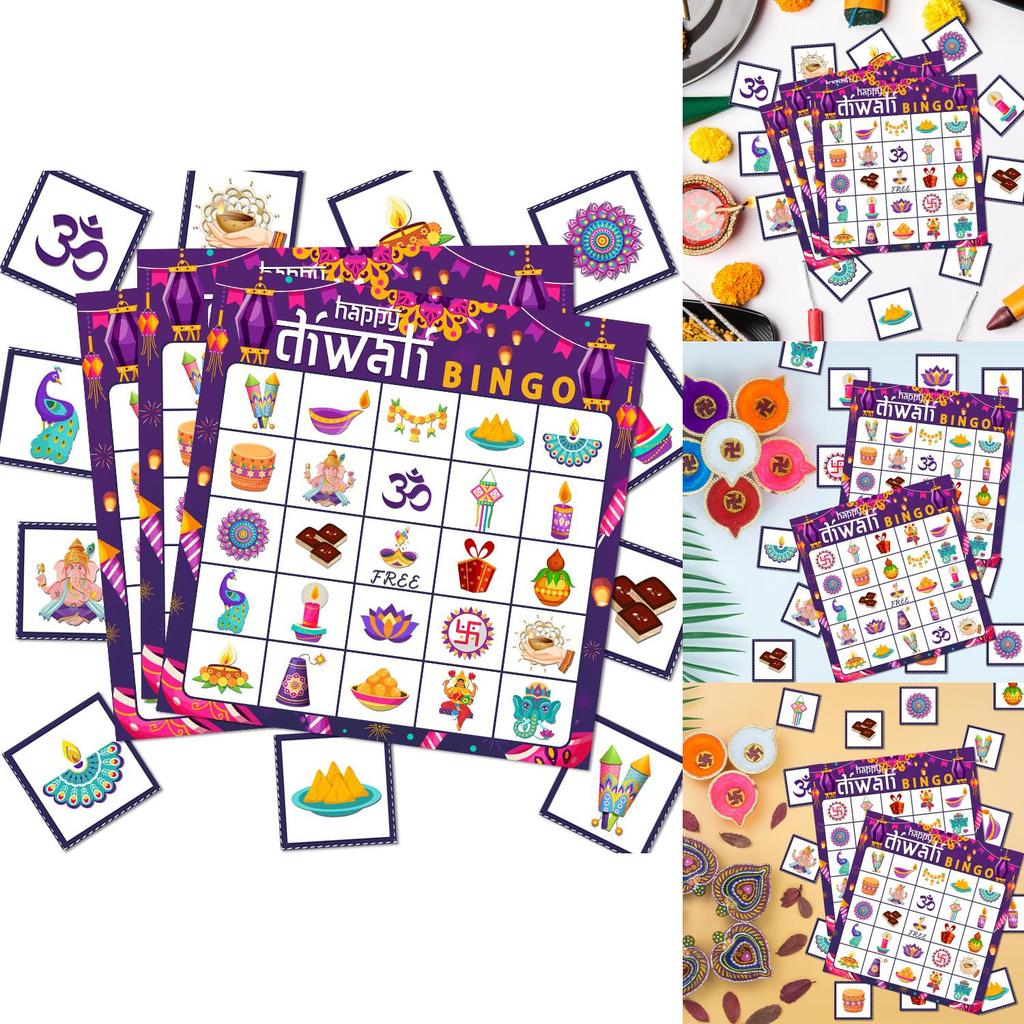 Indian Diwali Theme Bingo Game Pack With Paper Cards For Party Activities And Kids