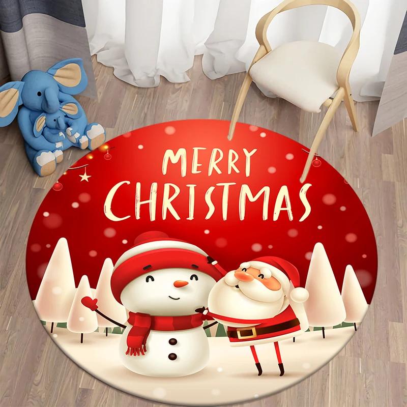 Christmas Decoration Kawaii Printed Round Carpet Home Bedroom Children's Living Room Floor Mat   Anti Slip