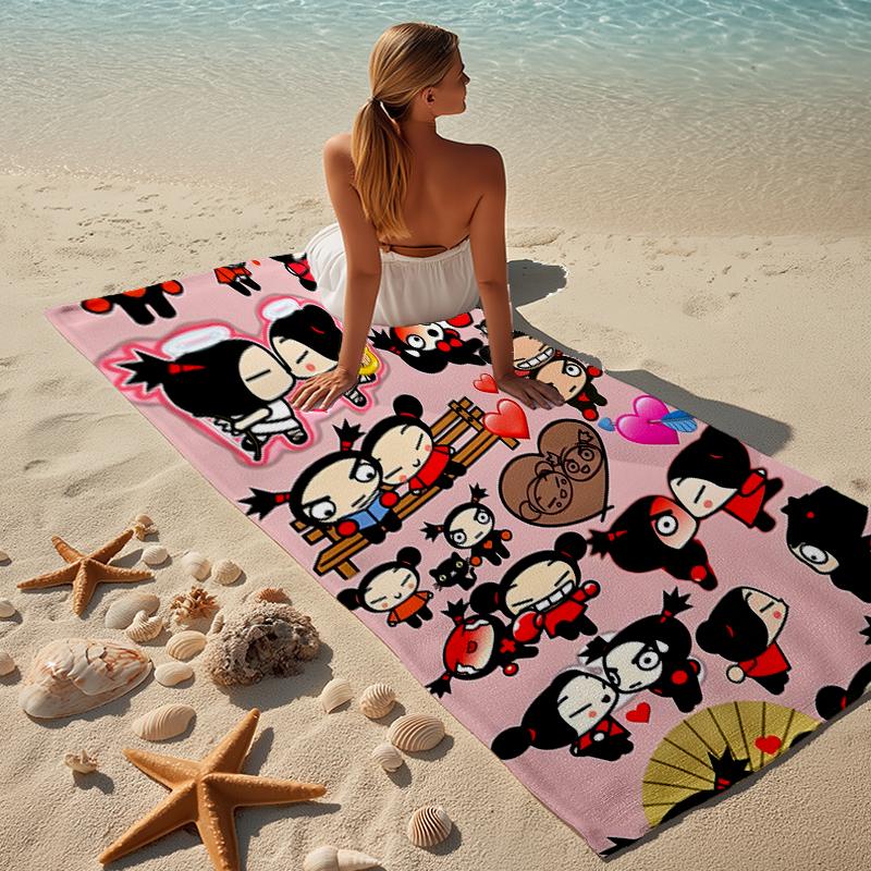proof beach towel with a Pucca3 pattern - soft,absorbent,quick-drying,machine washable - perfect for swimming,camping,bathing