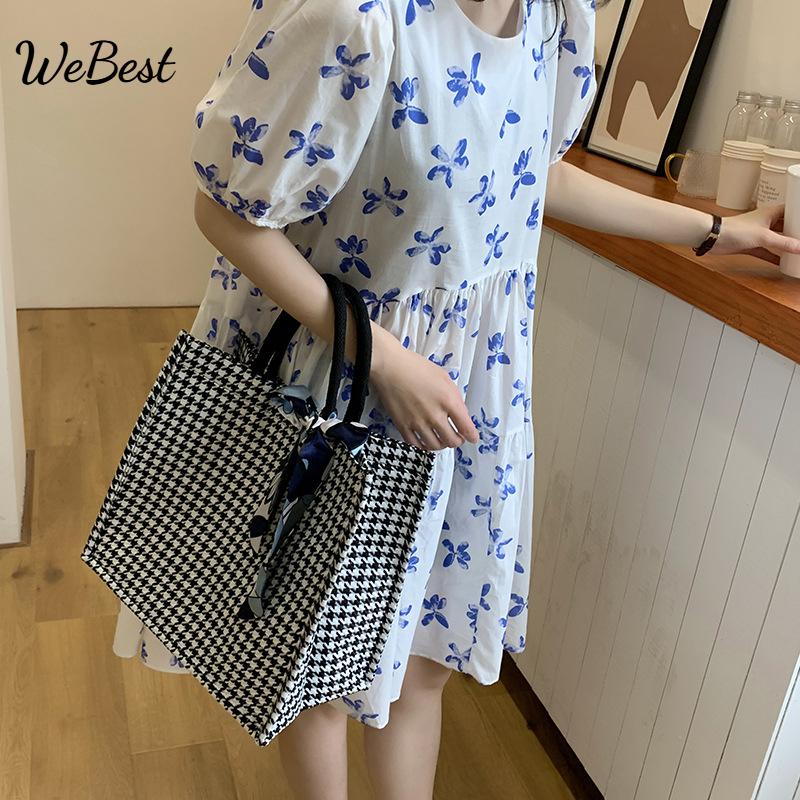 

Large Capacity Houndstooth Canvas Tote Shoulder Bag for Students
