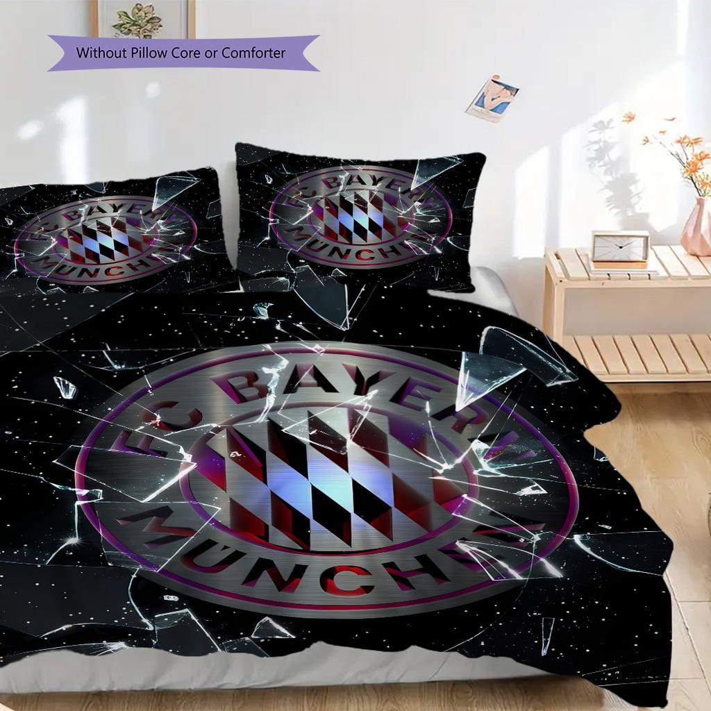 FC Bayern München Muster Bettwäsche Steppdecke Set Bettbezug Kissenbezug Heimdekoration Geburtstagsgeschenk (1 Bettbezug + 2 Kissenbezüge, ohne Füllung)