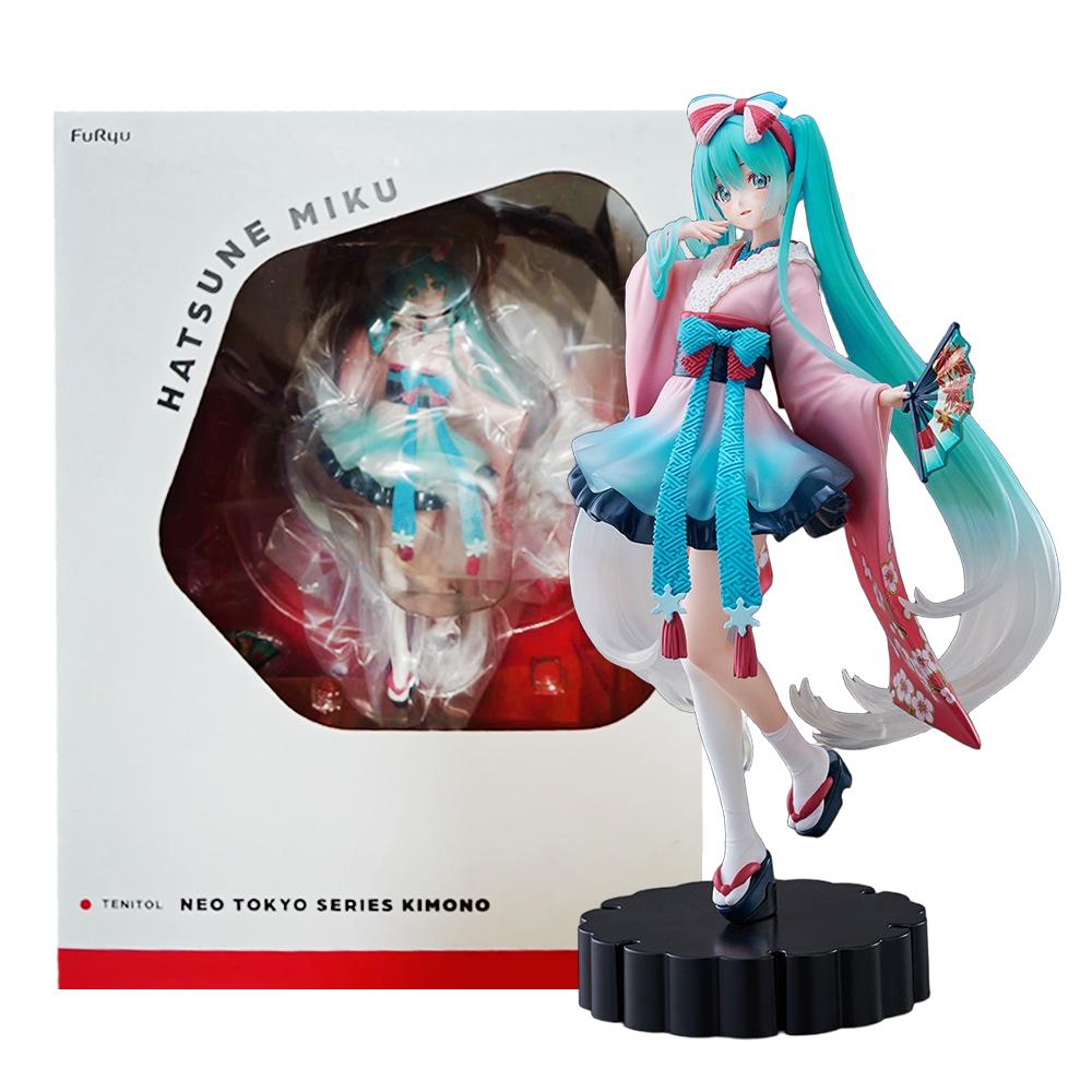 BANDAI 23CM Animation Vocaloid Vocaloid Star Figure Tenitol Neo Tokyo Collection Line Kimono Dress up Miniature Plaything Figure Collector Aciton With box