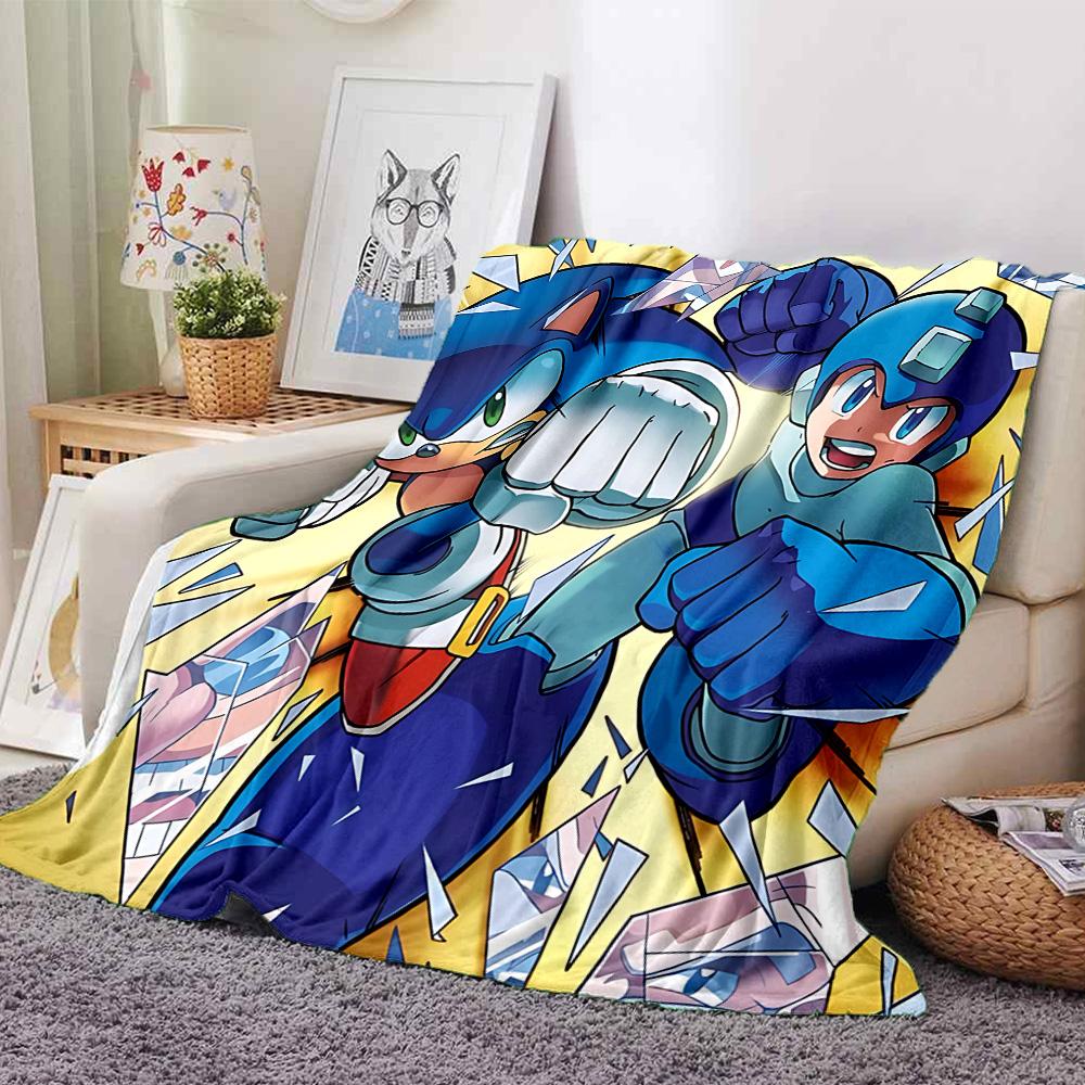 Sonic Mega Man Adventure Flannel Blanket Super Soft Warm Cozy Blanket For Sofa Bed Office Travel Allseason Home Decor Gift