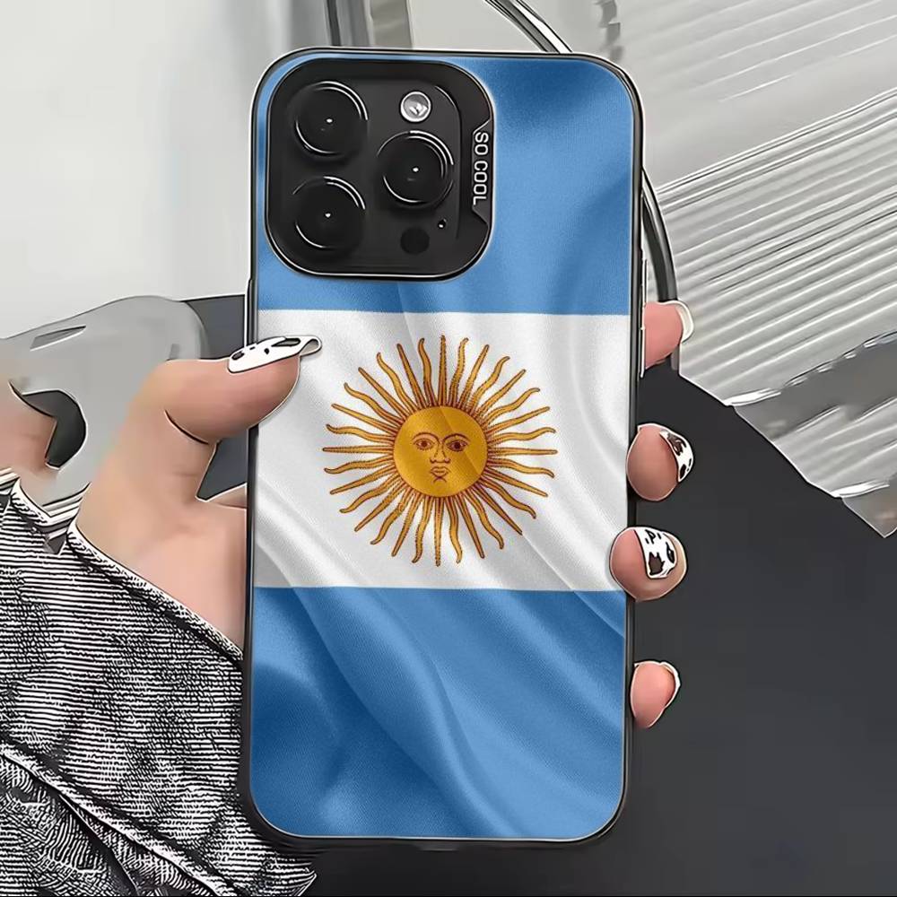 Argentina Football Support Flag Phone Case For iPhone 17,16,15,14,13,12,11 Plus,Pro Max,XS,Colored Silver Plated Inside Cover