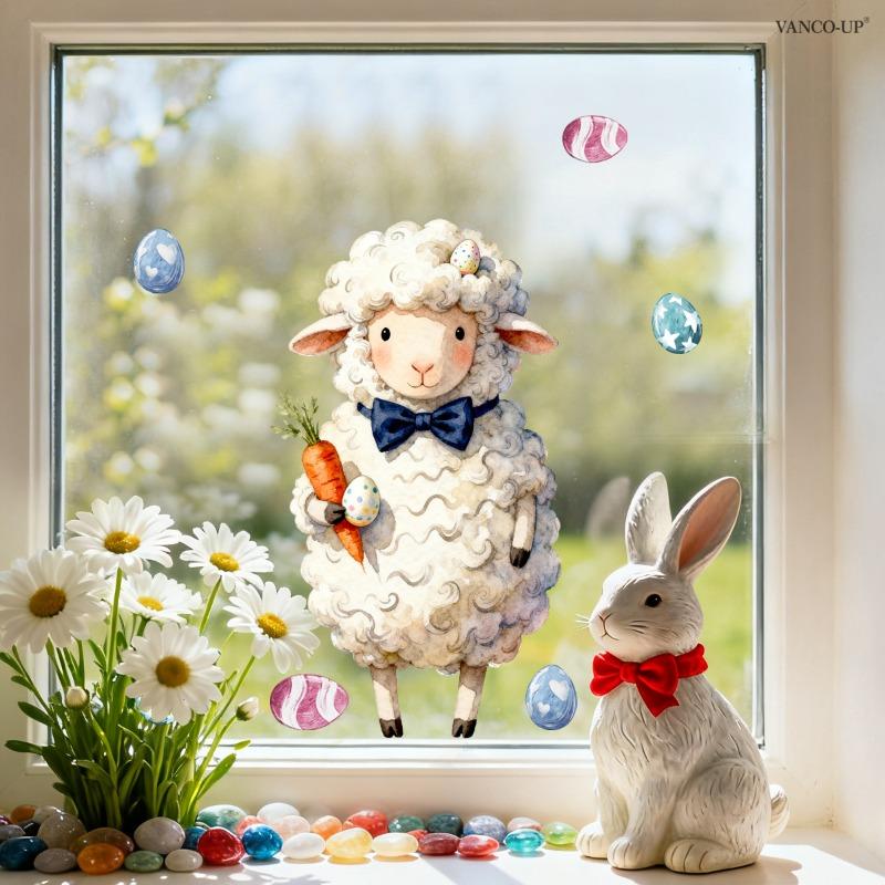 New Easter Flower Rabbit Sticker Self-Adhesive Waterproof Wall Stickers PVC Removable Wall Decal Window Decoration