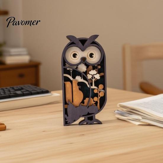 Handcrafted Wood Owl Figurines Multi Layer Wooden Figurine, 3D Layered Crafts, Creative Detailed Desk Ornaments Carving Animal for Home Bedroom Living