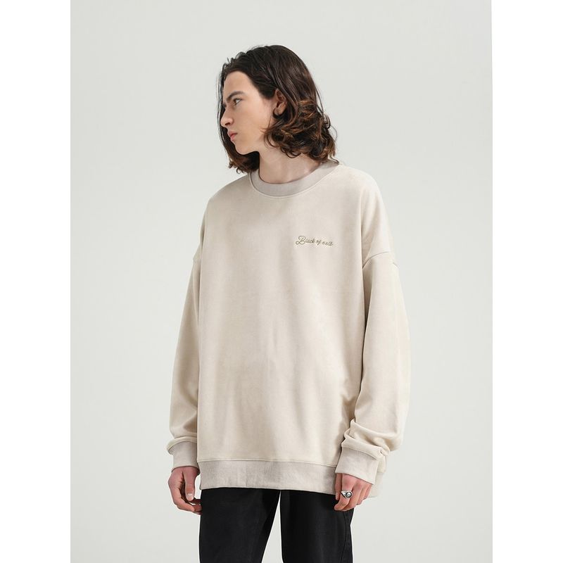 Blackofexit Chinese Style Faux Suede Embroidered Crew Neck Sweatshirt High Street Style Simple High-End Top for Men and Women
