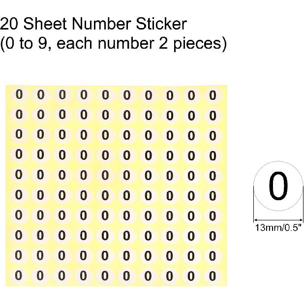 MECCANIXITY 0 to 9 Number Stickers Number Label Self Adhesive Marked Sticker 13mm/0.5" for Classification, Pack of 20