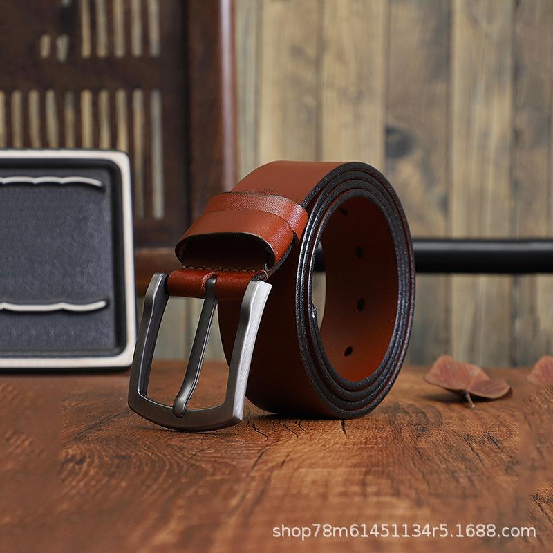 Italian Leather Men'S Casual Belt Jeans Pin Buckle Leather Simple Retro Style Belt