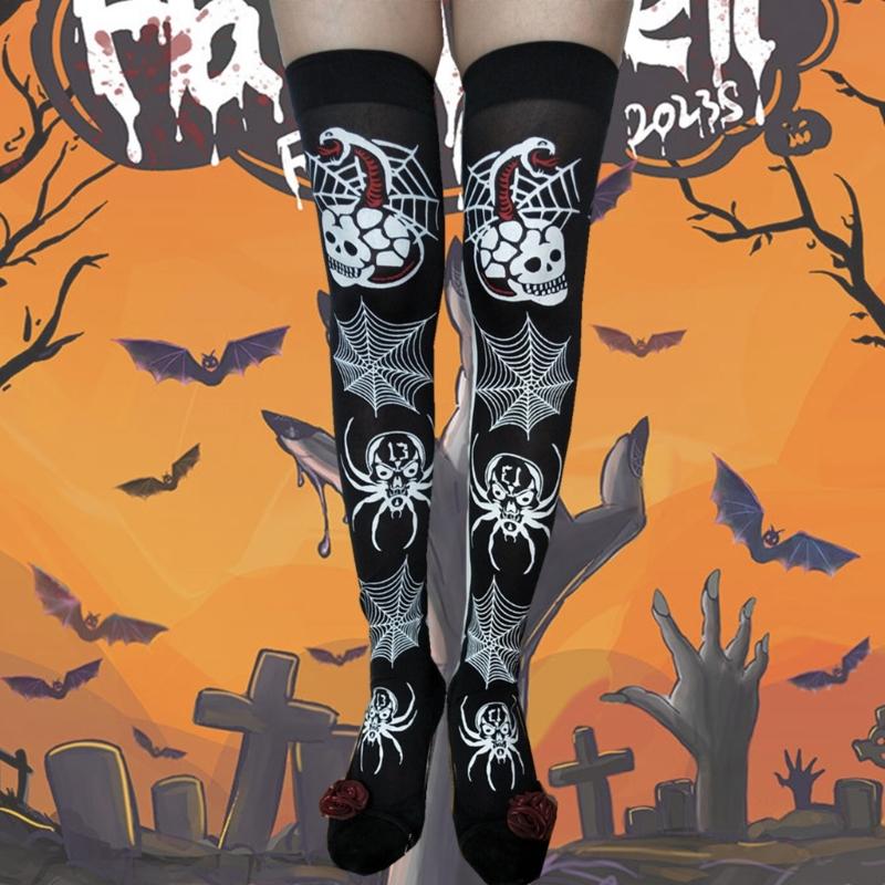 Chaussettes Longues pour Femmes Printemps Été Halloween Au-dessus du Genou Hautes sur la Cuisse Motif Bas Style Campus