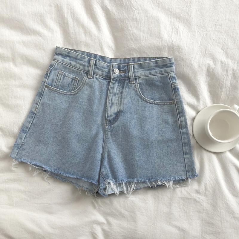 Women's Summer Korean High Waisted Denim Shorts Basic Button Pocket Denim Shorts Street Denim Pant