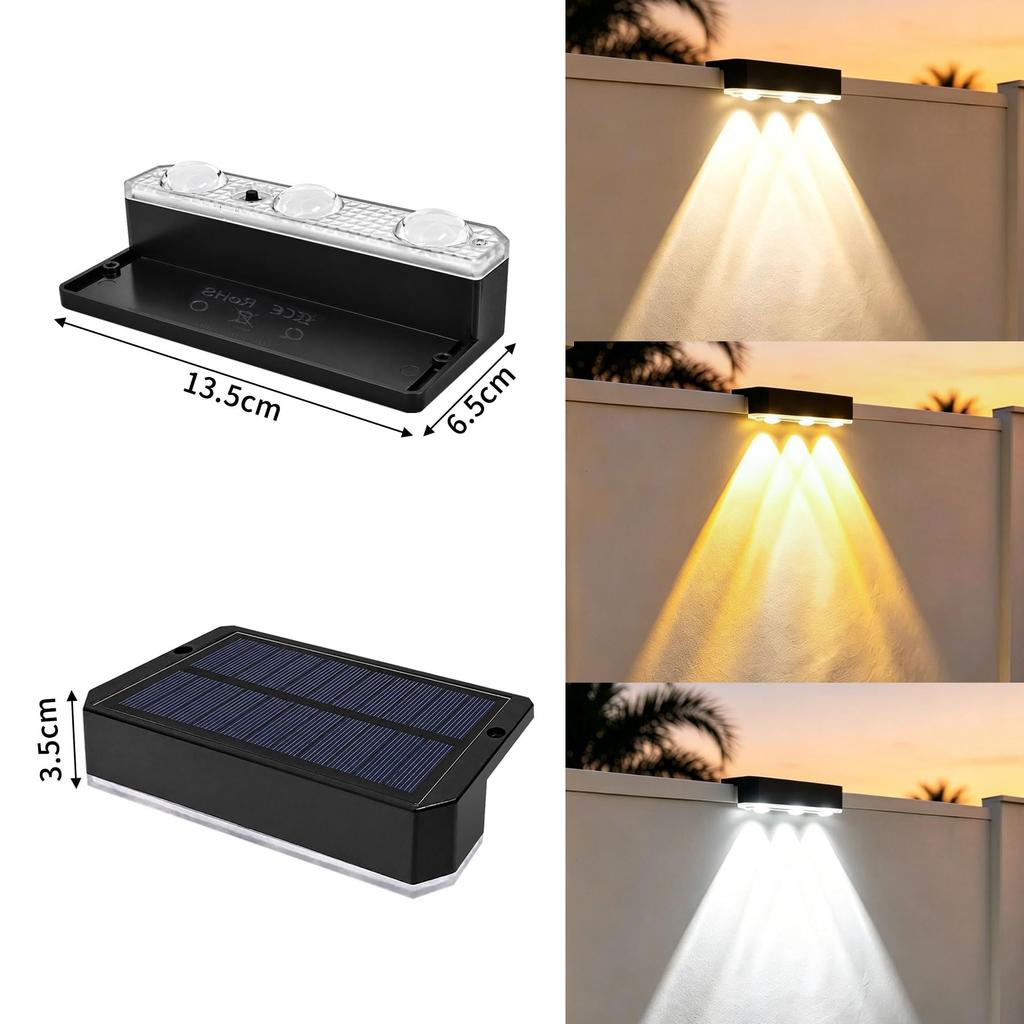 ZYXWZI Solar Outdoor Fence Light Garden Light with 3 Color Temperatures (DaylightNaturalWarm White) - Ideal for Nameplates, Indicators, Entrances,