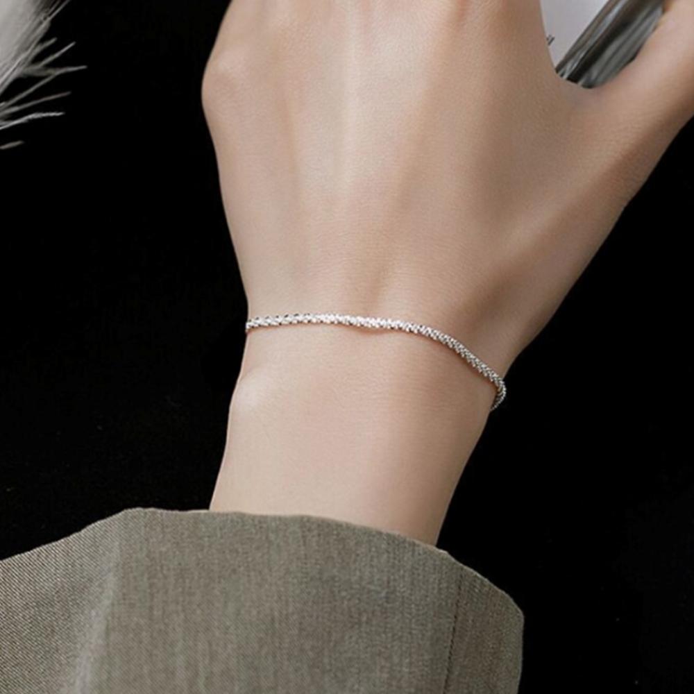 S925 Sparkling Screw Chain Bracelet – Flexible Movement, From Korea