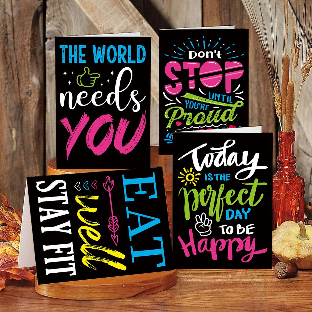 12Pcs Watercolor Doodle Inspirational Greeting Cards Set with Envelopes, Motivational Thank You Card, Encouragement Postcard