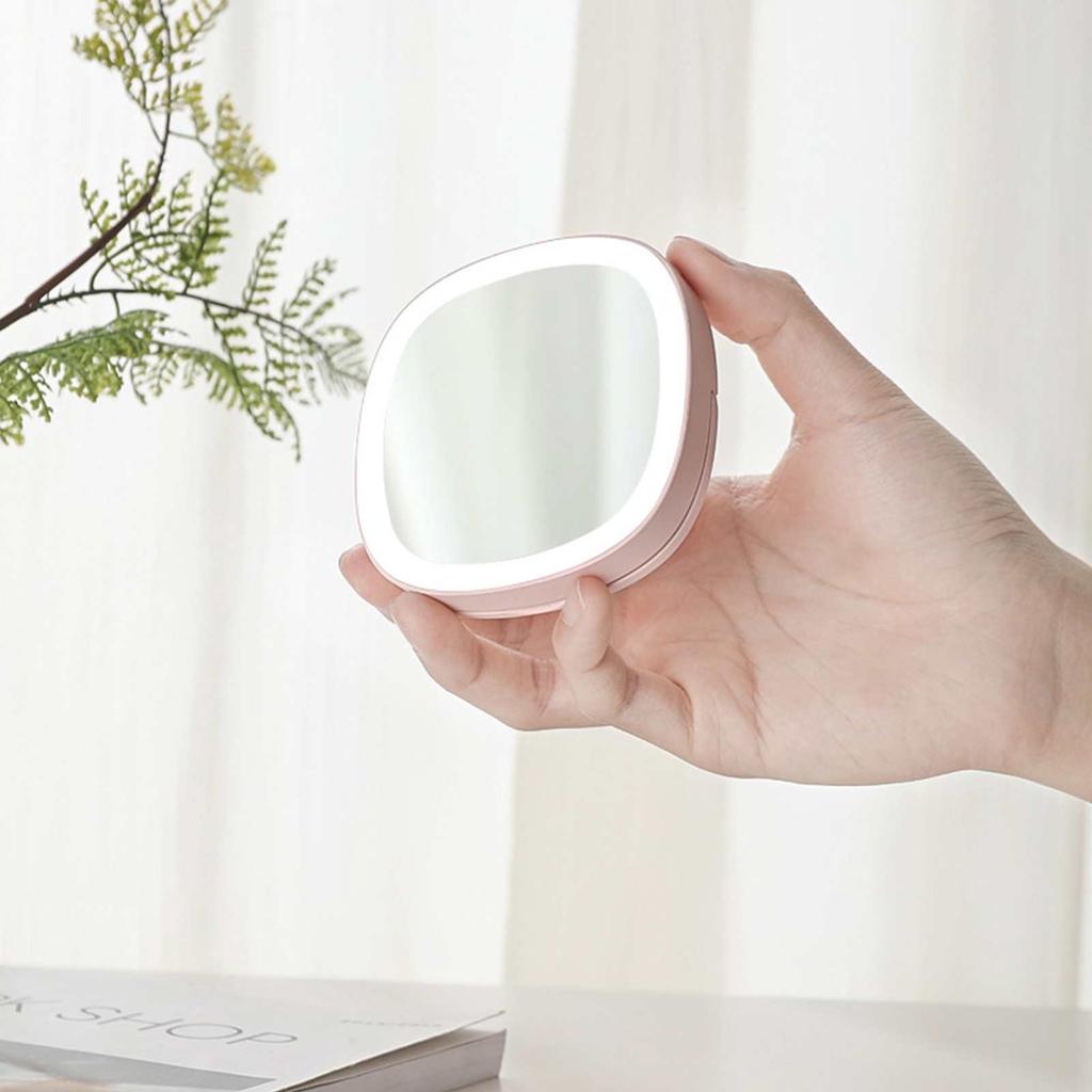 Portable makeup mirror with beauty enhancement and lighting, USB handheld night light