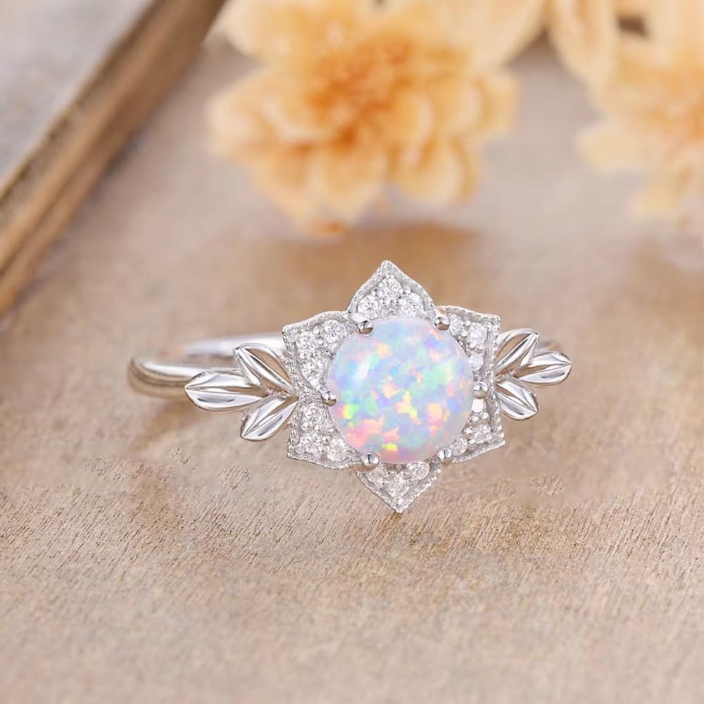 Palladium White K Round White Aobao Flower Leaf Edge Ring