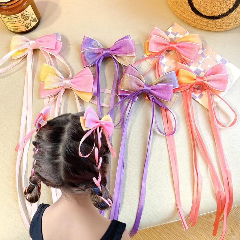 2Pcs  Chinese Style Gradient Bow Tassel Hairpins Children Sweet Girls Lovely Hair Clips Barrettes Hairgrips Hair Accessories