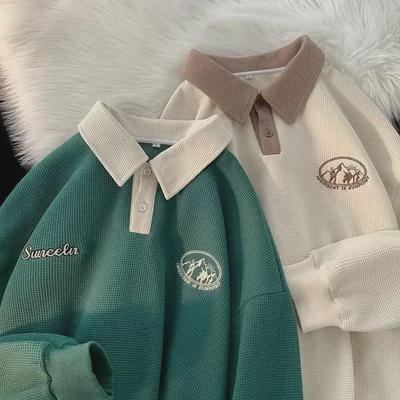 Men's Retro Polo Collar Sweatshirt - Trendy Loose-Fit Half-Zip for Spring & Autumn