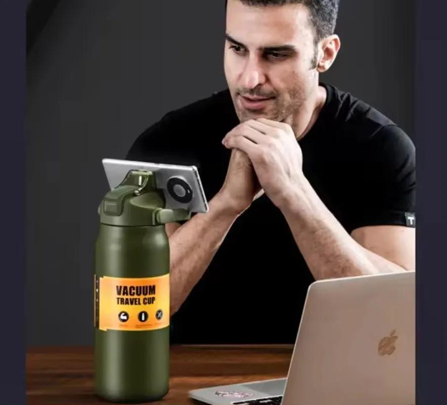 Isolierte Wasserflasche mit Strohhalm Thermische Vakuumbecher für heiße kalte Getränke Edelstahl Thermoskannen Flasche für Männer Frauen Sport Fitnessstudio